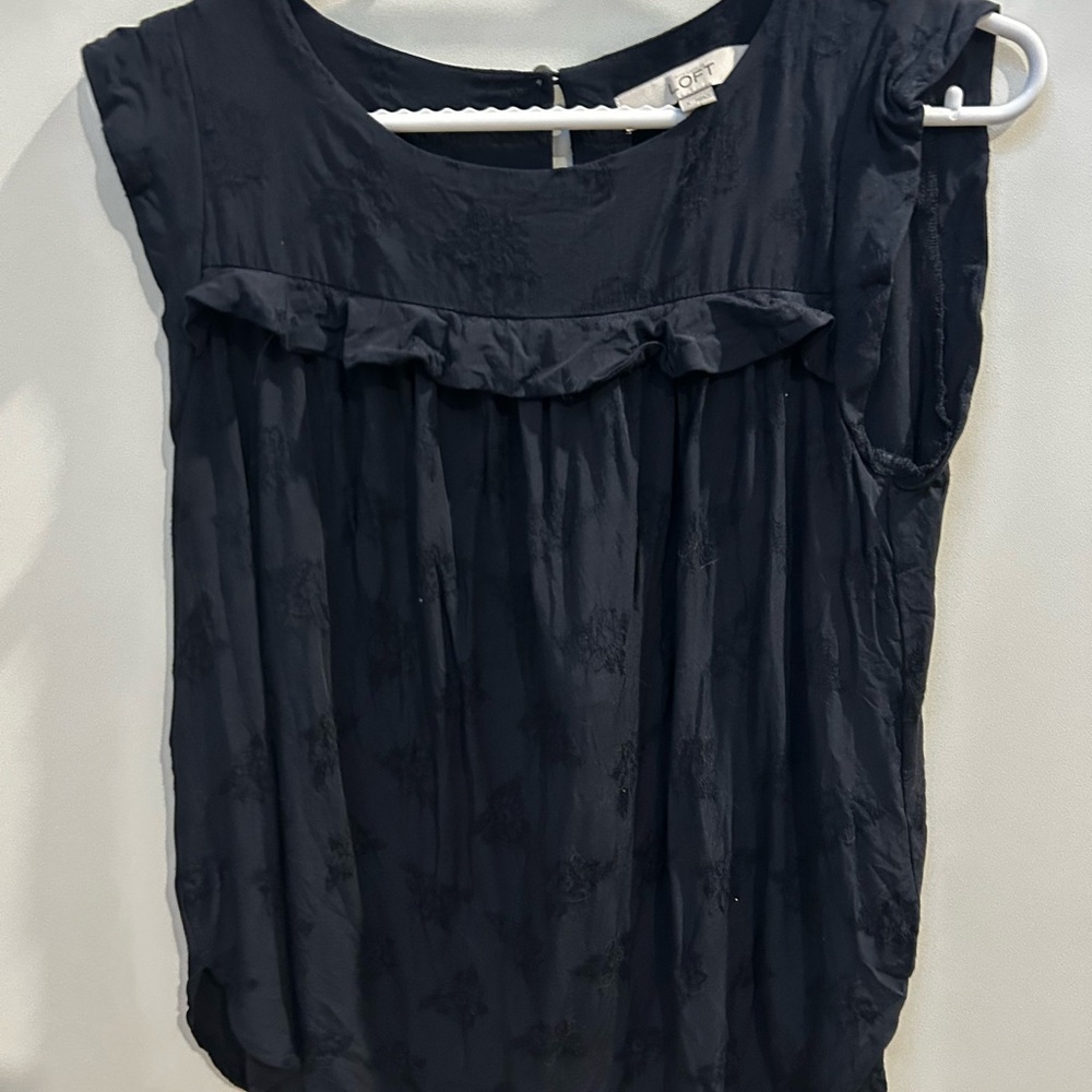 LOFT Blue Ruffled Cuffed Sleeve Blouse
